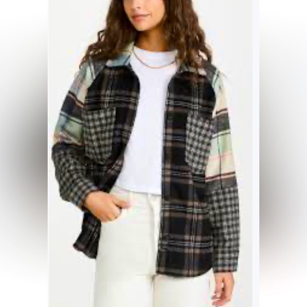 RAILS Ridley Mint Mixed media plaid flannel shirt or Shacket size Small